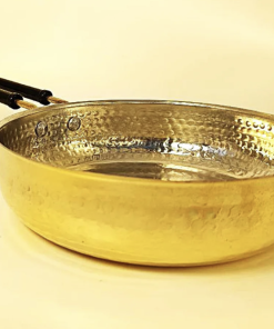 1 Liter Pure Brass Hammered Frying Pan with Tin Coating Inner Side | Kalai | with Heat Resistant long handle.